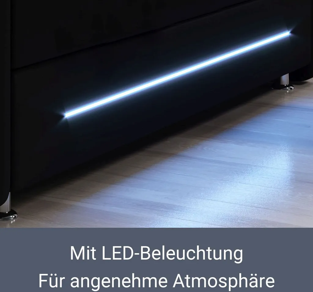 Juskys Boxspringbett Oakland 180 X 200 Cm – LED Beleuchtung, Bonell-Matratzen, Topper & Kunstleder – 58 Cm Komforthöhe – Schwarz – Bett Doppelbett – Bild 6