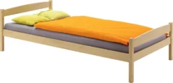 Einzelbett Bett Kinderbett Jugendbett Holzbett Massivholzbett Landhausbett Gästebett BORIS, Kiefer Massiv In 100 X 200 Cm, Buchefarben