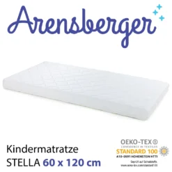 Arensberger Stella Kindermatratze 60x120 Cm - Hautsympathische Babymatratze, Abnehmbarer Bezug, Hohe Punktelastizität, Wendbare Matratze - 8cm Hohe Babybett Oder Kinderbett-Matratze