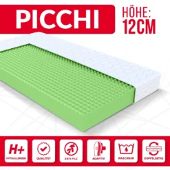 Matratze 80x160 Cm PICCHI Kaltschaum Höhe Ca. 12 Cm H3 Kaltschaummatratze Mit Waschbarem Premium Bezug