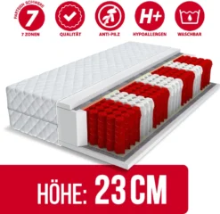 Matratze 180x200 Cm MEDIC MAX MULTI 7 Zonen H3 MULTIPOCKET Taschenfederkern Höhe Ca. 23 Cm Mit Waschbarem Premium Bezug