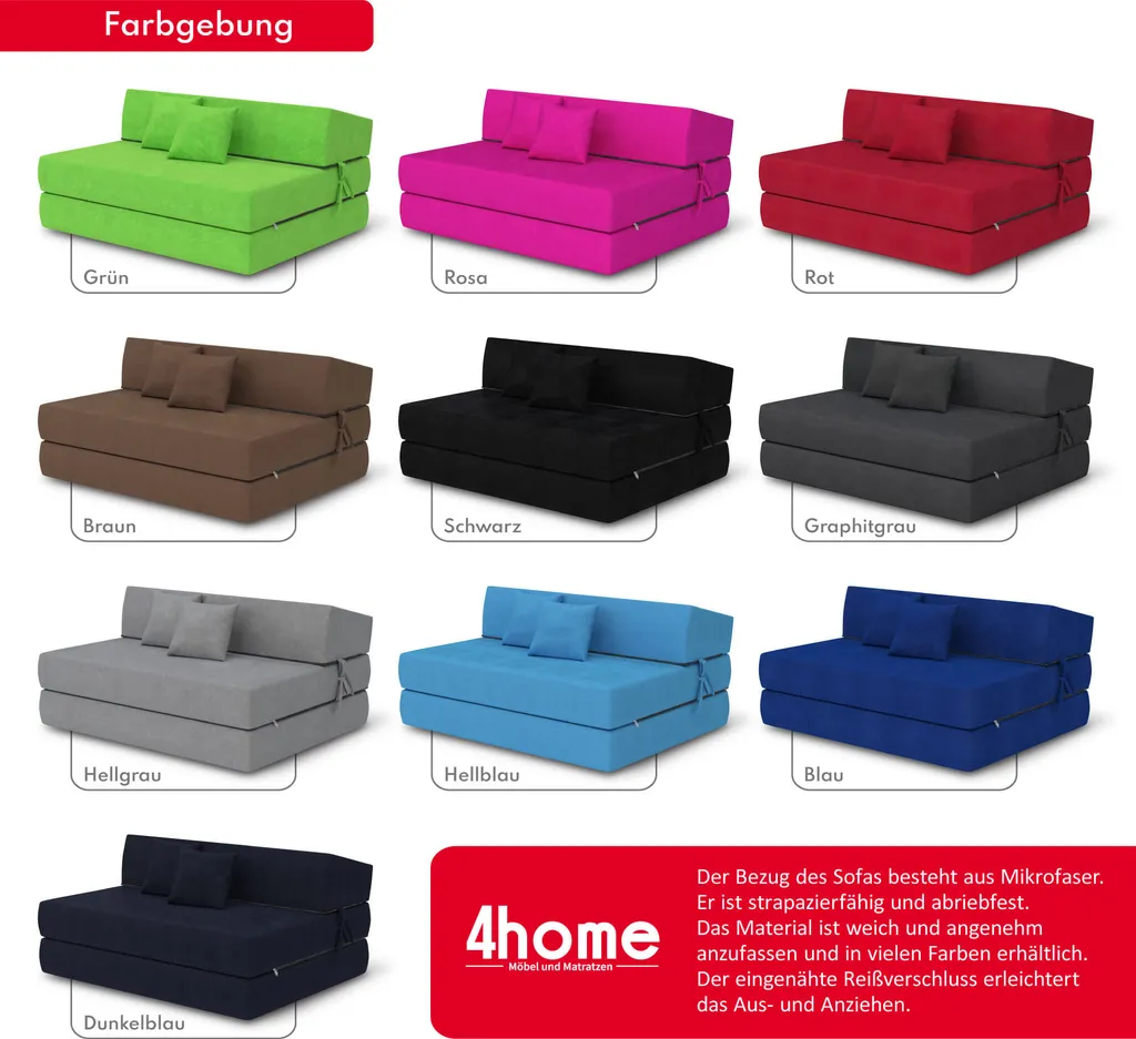 Klappmatratze 120x200 Cm Futonsofa Kaltschaum Polyurethan Höhe Ca. 14 Cm Microfibre Graphitgrau – Bild 6