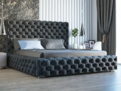 GRAINGOLD Glamour Polsterbett 200x200 Cm Heaven - Chesterfield Bett Mit Lattenrost - Groß Bettkasten, Velourstoff - Schwarz (Monolith 95)