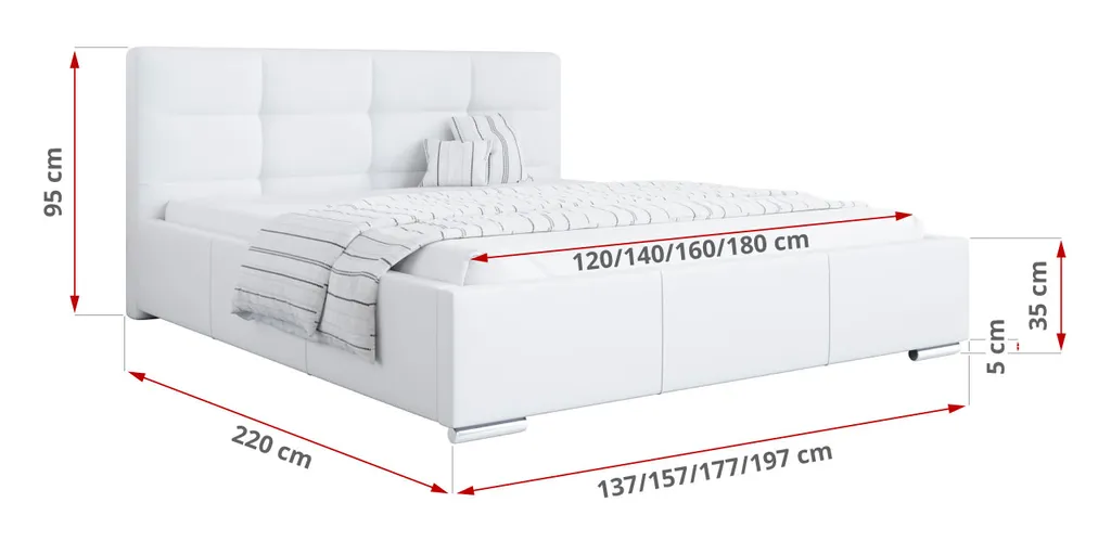 Polsterbett Mit Kopfteil - LAZIO Doppelbett Mit Bettkasten - Deko Bed Mit Lattenrost - 180x200 Cm Kunstleder Weiß – Bild 2