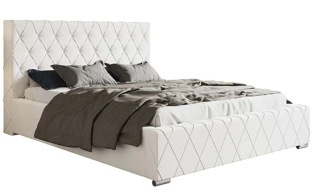 GRAINGOLD Schlafzimmerbett 180x200 Cm Madryt - Bett Mit Lattenrost Und Bettkasten - Chesterfield Bett - Weiß