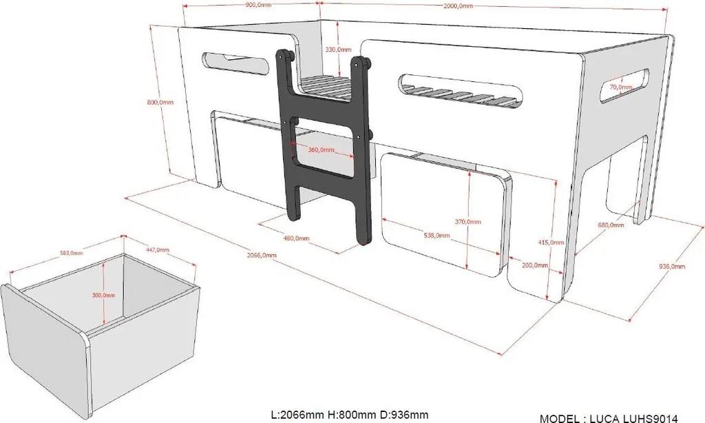 Vipack Luca Einzelbett 90 X 200 Cm In 80 Cm Höhe, Weiß – Bild 7