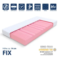 Matratze 80x200 Cm FIX Kaltschaum Höhe Ca. 14 Cm H2 H3 Kaltschaummatratze Premium Bezug
