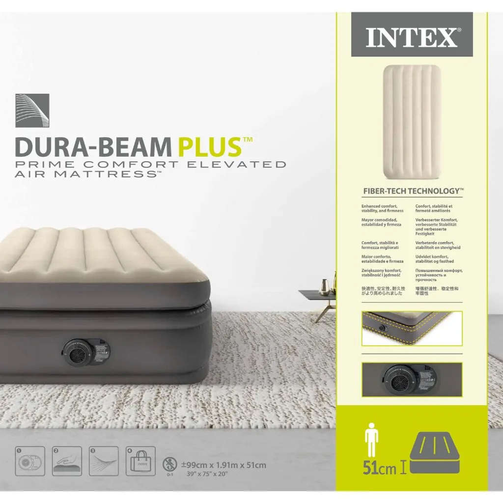 INTEX Luftbett 64162 Twin 99 X 191 X 51 Cm Eingebaute Pumpe Fiber Tech™ Technology – Bild 13