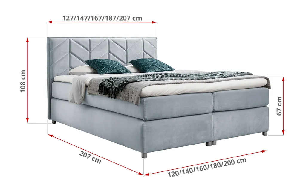 MKS MEBLE Boxspringbett - Doppelbett Mit Multipocket-Matratze - Polsterbett Mit Kopfstütze - Deko Bed Pino 200 X 200 Cm - H4 Hellgrau – Bild 3