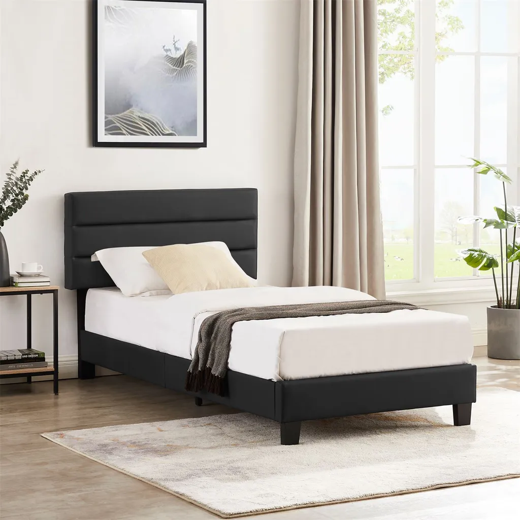 Polsterbett DESTINO 90x200 Cm, Bett Mit Kunstleder überzogen In Schwarz, Modernes Skandinavisches Einzelbett, Bequemes Gepolstertes Bett Inkl Lattenrost – Bild 2