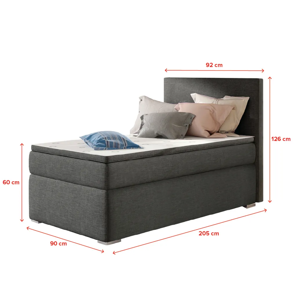 Selsey - Einzel-Boxspringbett MECHICO 90x200 Cm Mit Stoffbezug In Dunkelgrau Und Bettkasten Rechts – Bild 4