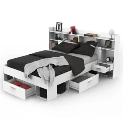 Funktionsbett Fabio Inkl Regalwand + Beleuchtung + 3 Bettschubkästen 140*200 Cm Weiß Kinder Jugendzimmer