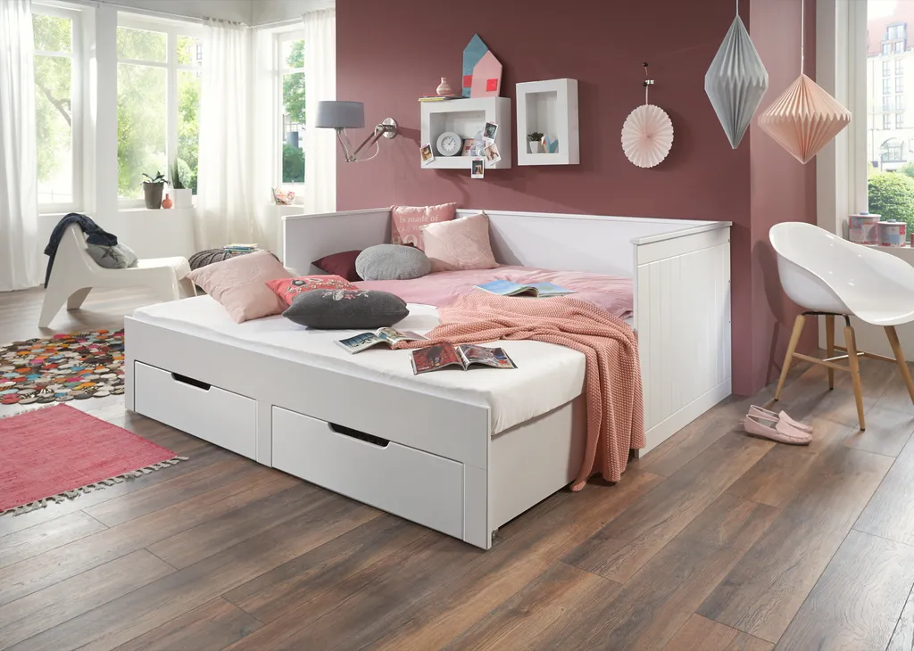 Funktionsbett CLARA 90x 200 Auf 180 X 200 Cm Liegefläche Ausziehbar U. 2 Schubladen