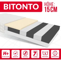 Matratze 160x200 Cm BITONTO 7 Zonen H2 H3 Kaltschaum Latex HR-Schaum Höhe Ca. 15 Cm Mit Waschbarem Bezug Premium Jersey