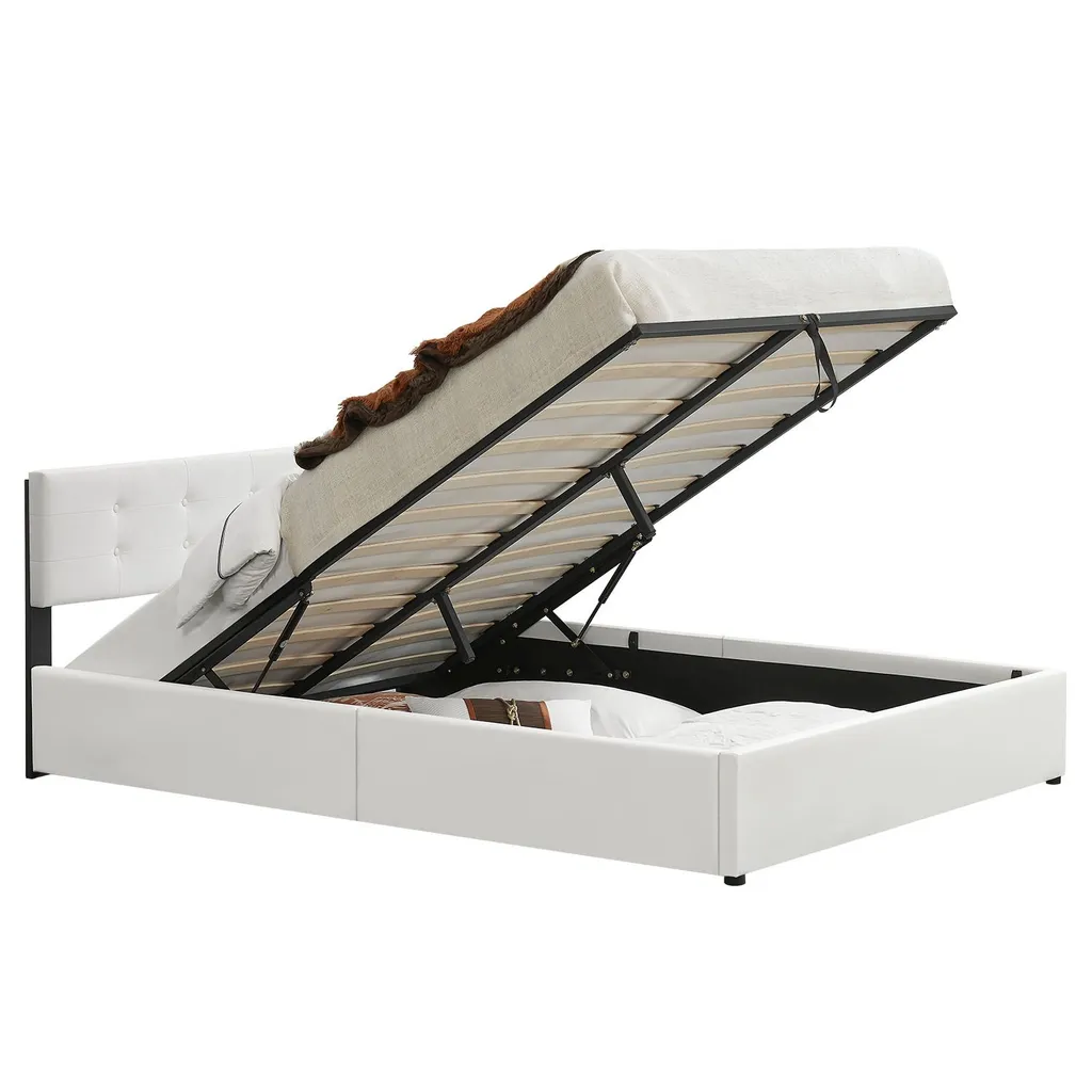 Juskys Polsterbett Marbella 140x200 Cm Mit Bettkasten & Lattenrost – Bettgestell Aus Kunstleder Und Holz – Bett Jugendbett Weiß – Bild 14