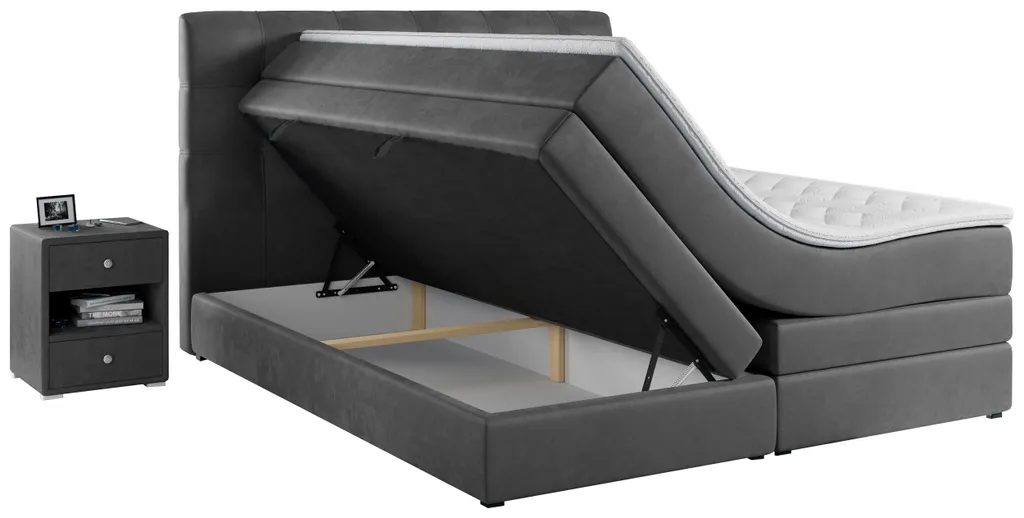 King Doppelmatratze Stauraumbett - Polsterbett Mit Bettkasten - Boxspringbett Mit Kopfteil Und Topper - H4 Kronos Grau 180 X 200 Cm ERNI – Bild 4