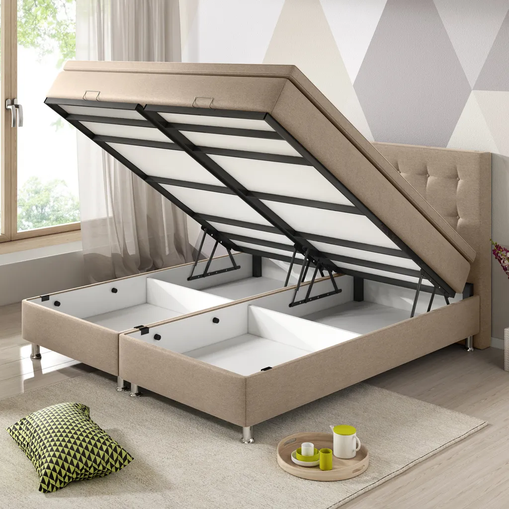 Inter Handels Boxspringbett Köln Mit Bettkasten 180x200 | Boxspringbett In Beige Mit Webstoff Muddy – Bild 2