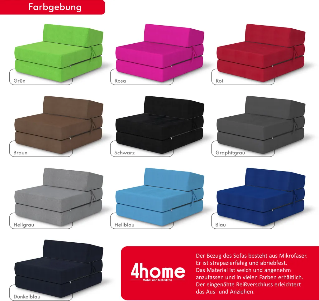 Klappmatratze 70x200 Cm Futonsofa Kaltschaum Polyurethan Höhe Ca. 9 Cm Microfibre Graphitgrau – Bild 6