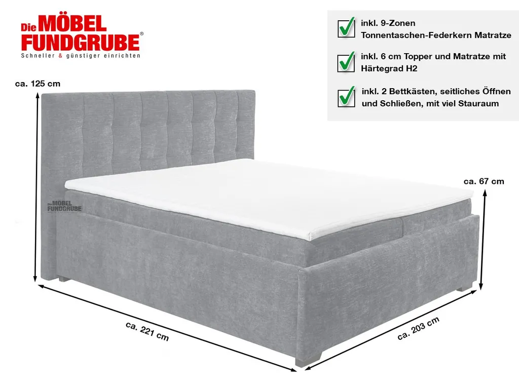 Boxbett 180 X 200 Cm Grau Stoffbezug Mit 6 Cm Topper - TRIO - Die Möbelfundgrube – Bild 3
