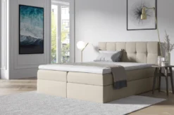 FURNIX Boxspringbett ERNIE 180x200 Doppelbett Mit Bettkasten & Topper SR21 Creme