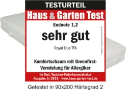 Matratze BeCo Royal Duo TFK (baugleich Zur BeCo Vario Plus TFK), Taschenfederkern, H3, 90 X 200 Cm, "SEHR GUT"