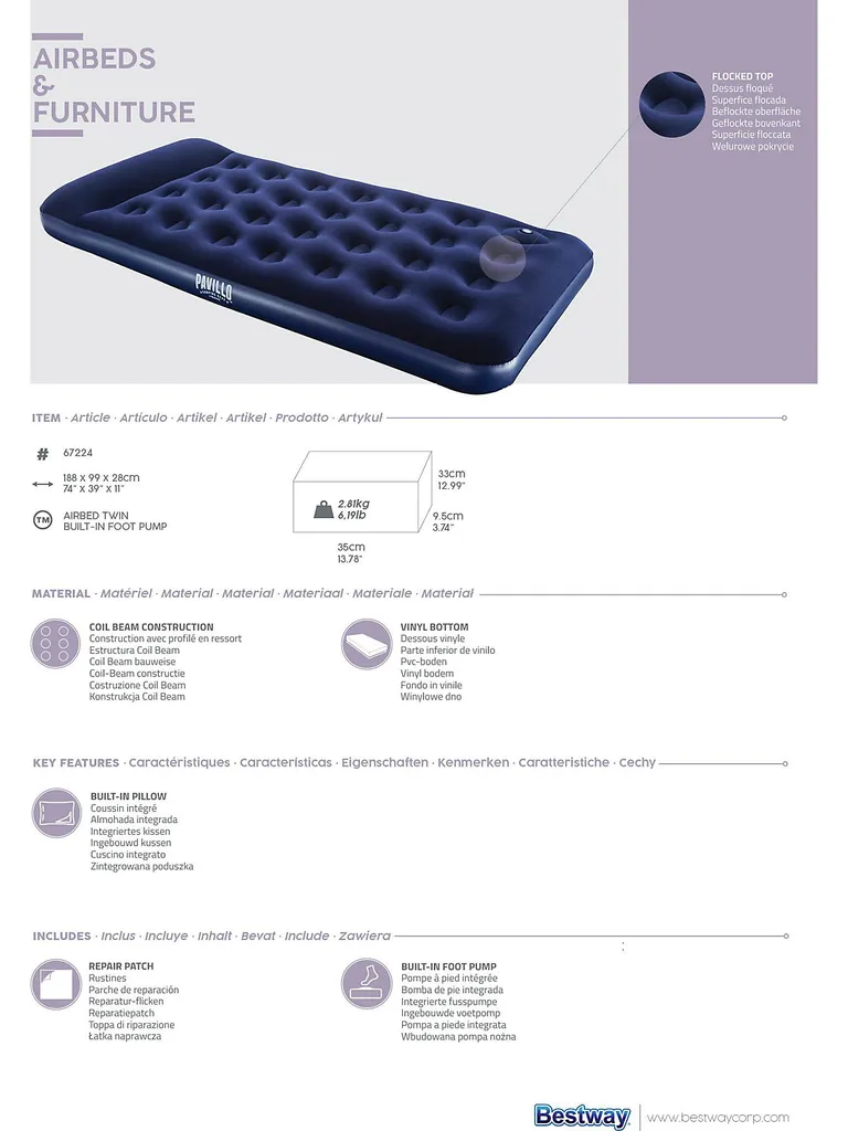 Bestway Sport Luftbett Blue Horizon Step Mit Interner Fußpumpe Single XL/Lo 188 X 99 X 28 Cm Luftbetten Camping Schnäppchenoutdoor – Bild 9