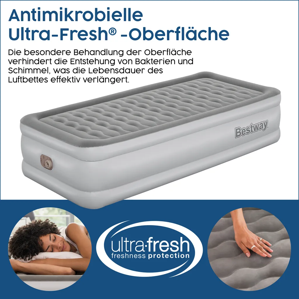 Bestway TriTech™ Single-XL-Luftbett Mit Antimikrobieller Oberfläche & Integrierter Elektropumpe 203 X 97 X 46 Cm – Bild 2