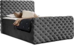 GRAINGOLD Kontinentalbett 120x200 Cleo Lux - Boxspringbett Mit Zwei Großen Bettkästen, Hauptmatratze Von Hochelastischer Schaum - Glamour-Stil Schlafzimmerbett - Grau (Riviera 91)