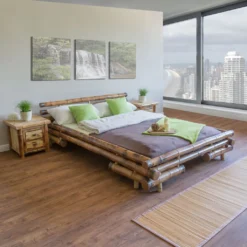 Homestyle4u 32, Bambusbett 140x200 Cm Bettgestell Mit Lattenrost Holzbett Futonbett Bambus Braun