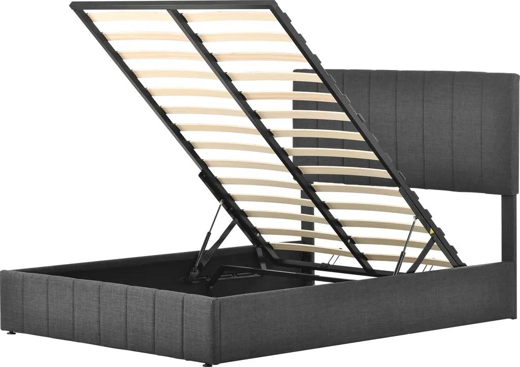 Merax Hydraulisches Boxspringbett 140x200cm Polsterbett Mit Bettkasten Und Lattenrost, Doppelbett Stauraumbett Aus Leinen, Grau – Bild 7