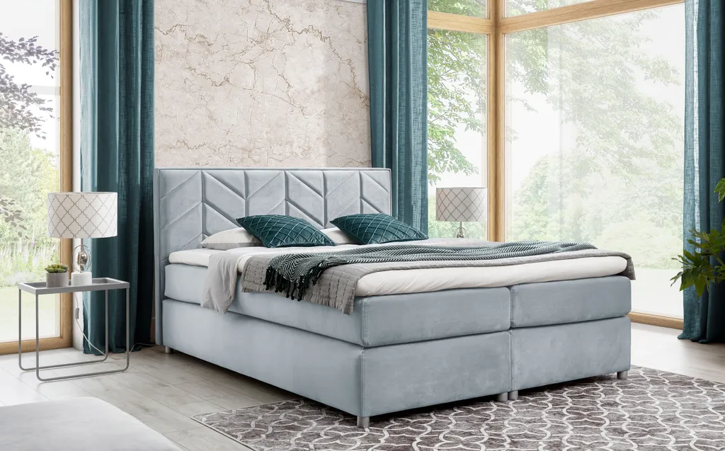 MKS MEBLE Boxspringbett - Doppelbett Mit Multipocket-Matratze - Polsterbett Mit Kopfstütze - Deko Bed Pino 200 X 200 Cm - H4 Hellgrau