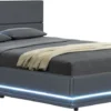 Juskys Polsterbett Toulouse 140x200 Cm Mit LED Beleuchtung, Bettkasten & Lattenrost - Bezug Aus Kunstleder - Bett Jugendbett Stauraumbett - Grau