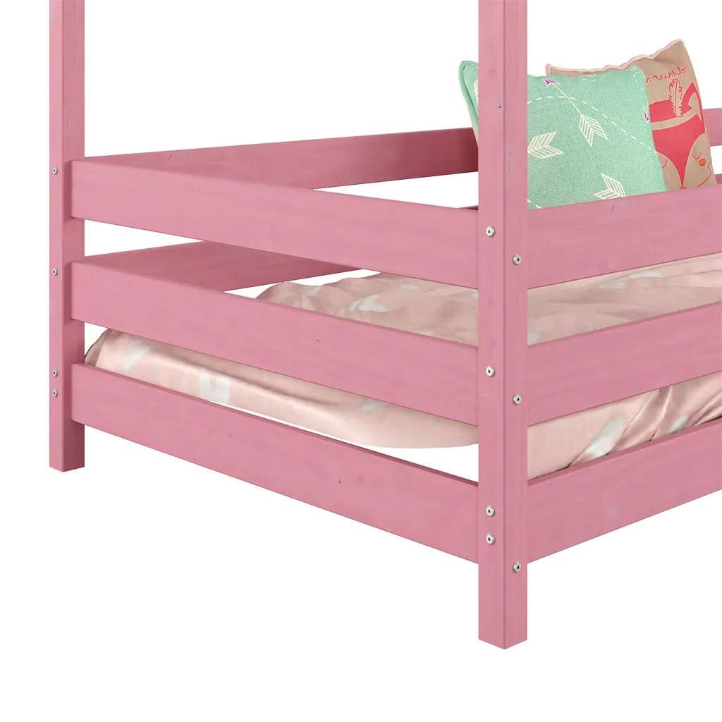 Hausbett RENA Aus Massiver Kiefer In Rosa, Schönes Montessori Bett Mit Rausfallschutz, Stabiles Kinderbett In 90 X 200 Cm – Bild 5