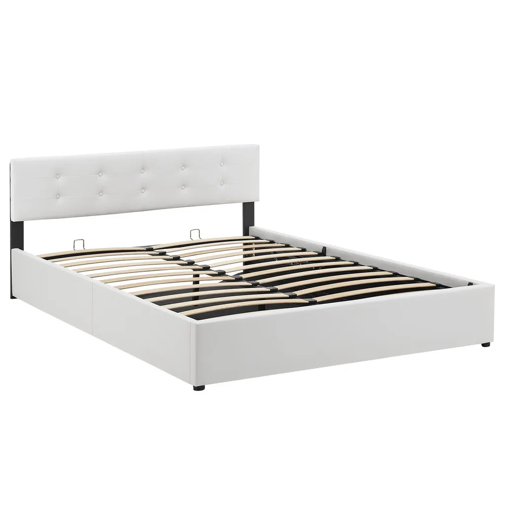 Juskys Polsterbett Marbella 140x200 Cm Mit Bettkasten & Lattenrost – Bettgestell Aus Kunstleder Und Holz – Bett Jugendbett Weiß – Bild 10