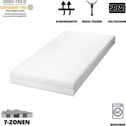 Krok Wood Ortopedische Kaltschammatratze Emma (90 X 200 Cm), 7-Zonen Matratze, Härtegrad H3, Höhe 16 Cm