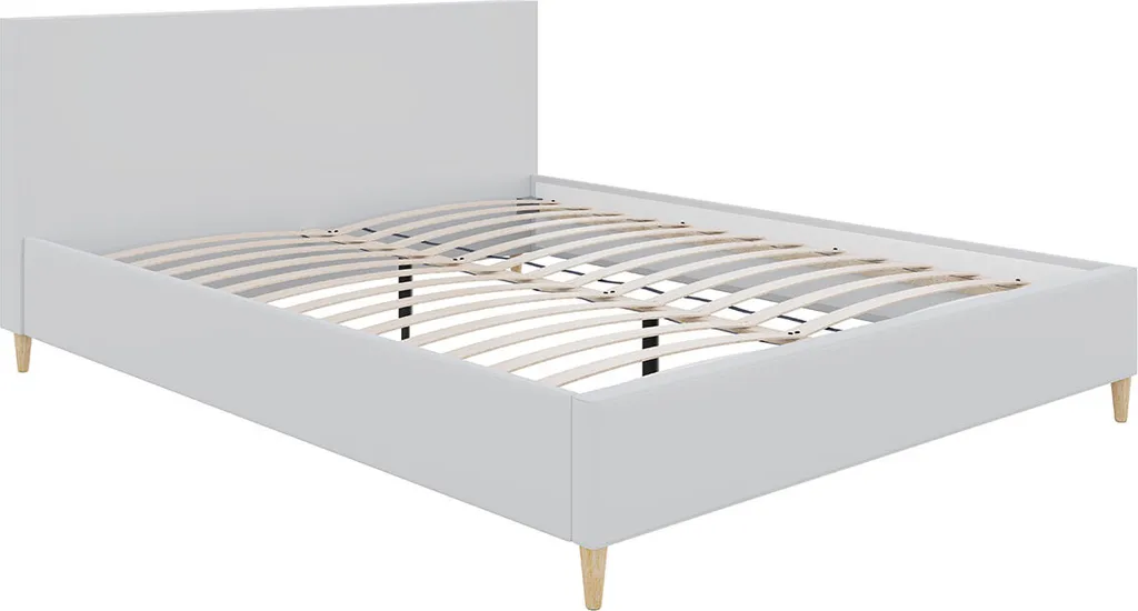 GRAINGOLD Samtbett 120x200 Fuzi - Doppelbett Mit Lattenrost - Skandinavischer Stil, Holzfüße - Beige – Bild 2