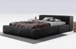 GRAINGOLD Design Polsterbett 160x200 Cm Armani - Premium Stoff, Bettkasten, Lattenrost - Modern Polsterbett - Schwarz (Solar 99)