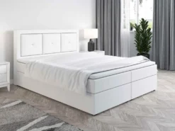 FURNIX Boxspringbett ARATISUS 160x200 Bettkasten Topper SF17 Cremeweiß