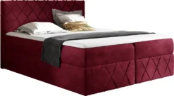 GRAINGOLD Boxspringbett 200x200 Vivaro Lux - Kontinentalbett Mit Zwei Bequemen Matratzen, Zwei Bettkästen, Elegante Steppung Am Kopfteil Und Fußteil - Samtstoff - Rot (Kronos 02)