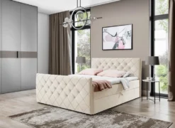 FURNIX Boxspringbett MOLIE 160x200 Kopf- Und Fußteil Bettkasten & Topper EV70883 Creme