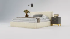 GRAINGOLD Polsterbett 140x200 Monaco - Doppelbett Mit Bouclé Stoff, Inkl. Lattenrost & Bettkasten - Schöne Schlafzimmerbett - Beige (Anthology 1)