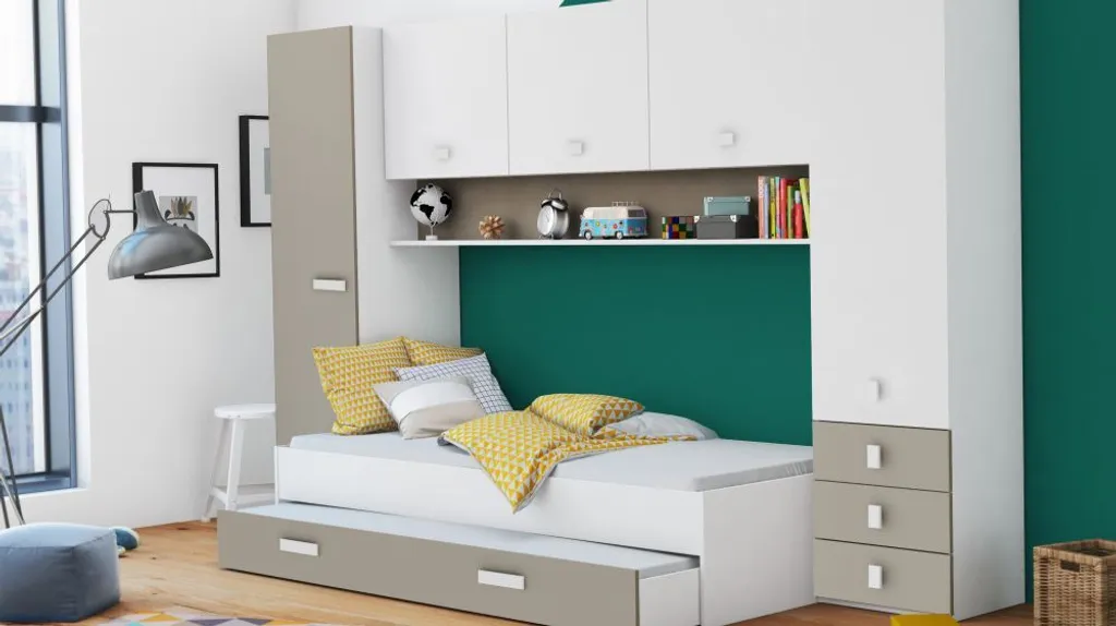 Schrankbett Lou Inkl Bettkasten Weiß / Braun B 304 Jugendzimmer Kinderzimmer Gäste Studentenzimmer Jugendbett Wandbett – Bild 2