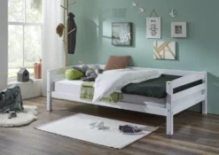 Relita Einzelbett Nora In Buche Massiv, Weiß Lackiert, Liegefläche 120x200 Cm, Ohne Lattenrost; EB2691117-B120