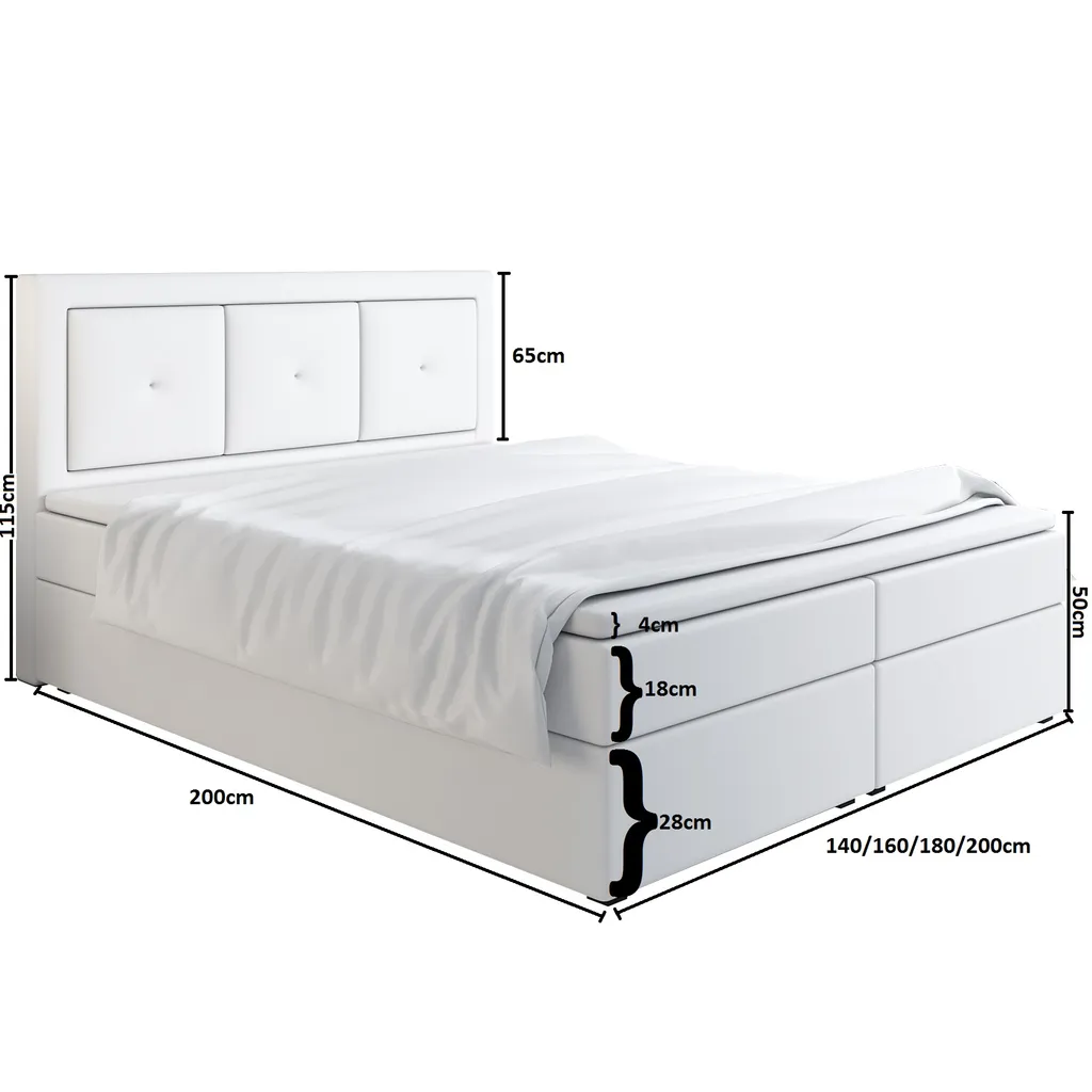 FURNIX Boxspringbett ARATISUS 160x200 Bettkasten Topper SF17 Cremeweiß – Bild 3