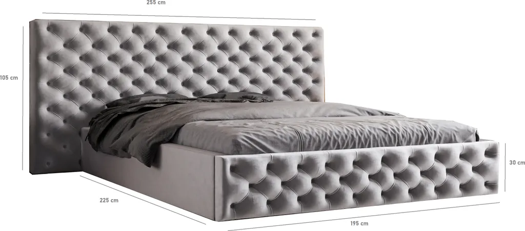 GRAINGOLD Chesterfield Bett 180x200 Madera - Stilvoll Massives Kopfteil - Polsterbett Mit Bettkasten Und Lattenrost - Elegantes Bett - Schwarz (Amor Velvet 4322) – Bild 4