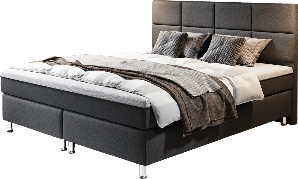 Boxspringbett Rotterdam Plus Mit Integriertem Topper 180x200 Webstoff Anthrazit – Bild 2