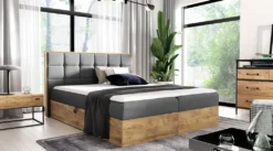 FURNIX Boxspringbett ZONNI 160x200 Mit Bettkasten Aus Möbelplatten & Topper FR4 Grau