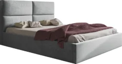 GRAINGOLD Bett 120x200 Cm Marad - Bettgestell - Doppelbett Mit Kopfteil, Bettkasten Und Lattenrost - Grau