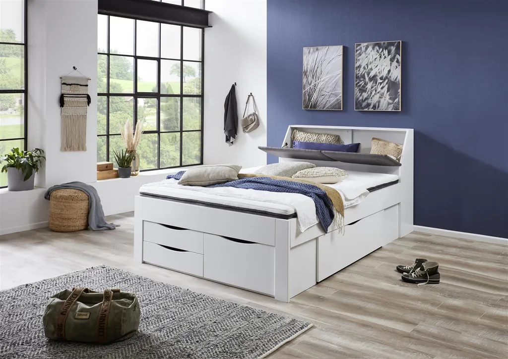 RELITA Funktionsbett Maxi 140 X 200 Cm, Mit Rolllattenrost Mit 4 Bettschubladen Und Stauraum-Polster-Kopfteil – Bild 7