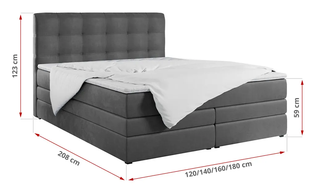 King Doppelmatratze Stauraumbett - Polsterbett Mit Bettkasten - Boxspringbett Mit Kopfteil Und Topper - H4 Kronos Grau 180 X 200 Cm ERNI – Bild 2